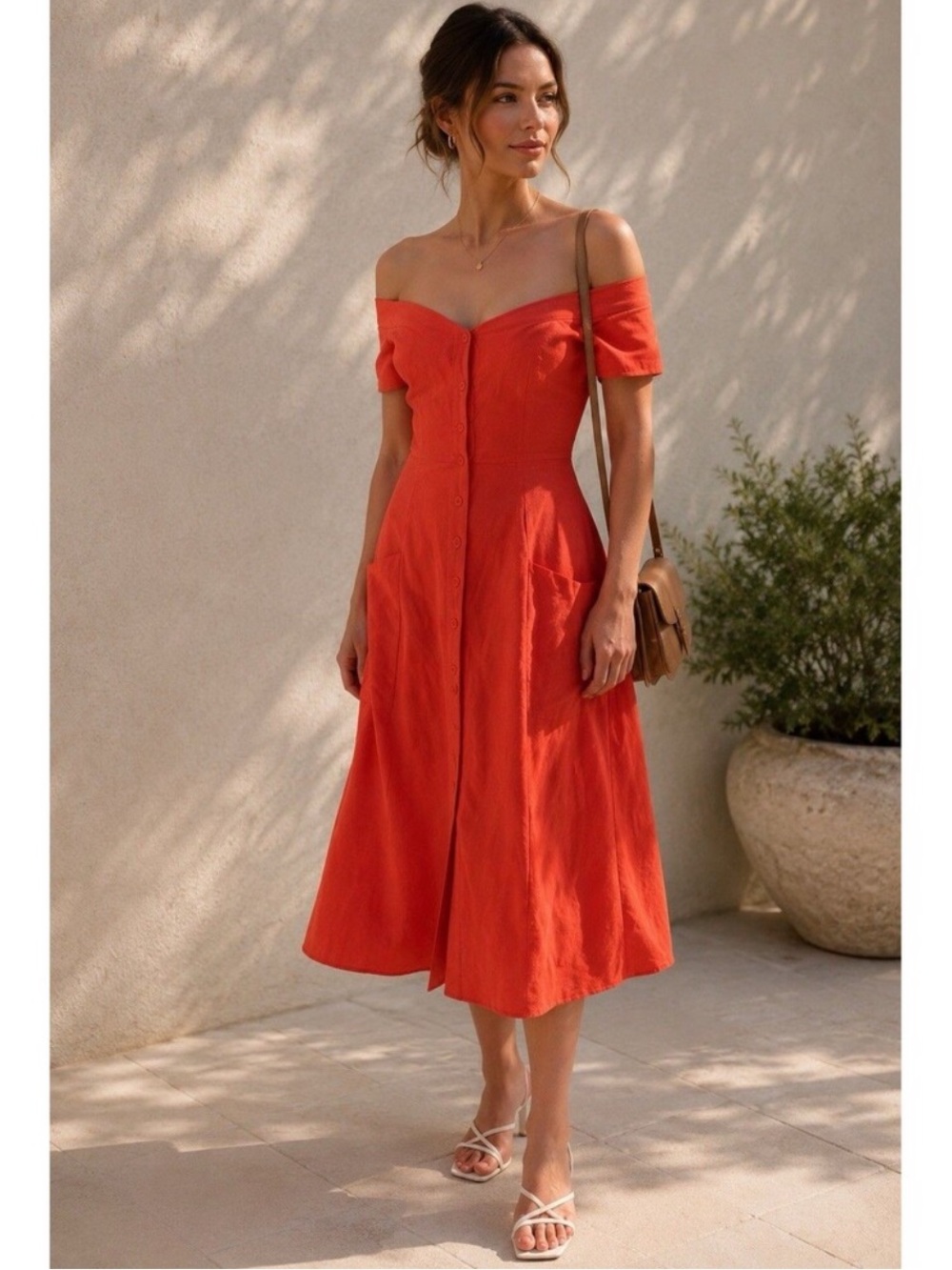 Reformation | Mariposa Off the Shoulder Tencel Linen Midi Dress